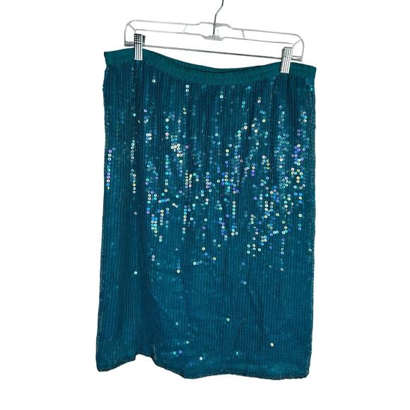 Nordstrom 2-Piece S Beaded SILK Suit SET Sequin Jacket Pull On Skirt Teal Blue - Picture 4 of 12